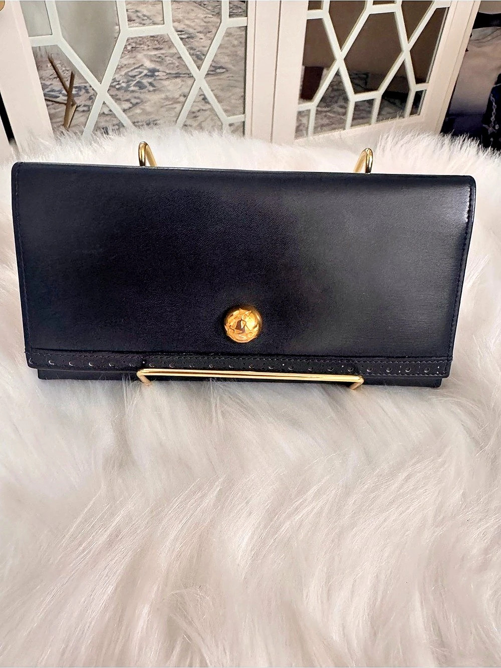 Celine Star Ball Leather Wallet/Clutch in Navy Blue